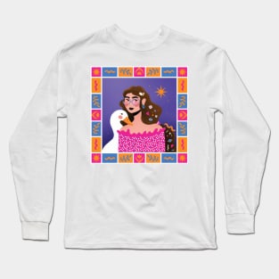 Colorful girl with duck frame portrait Long Sleeve T-Shirt